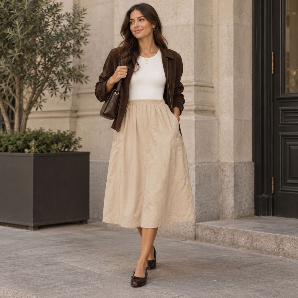 Zara Beige Parachute Utility Midi Dress Ribbed Tank Pockets Small
